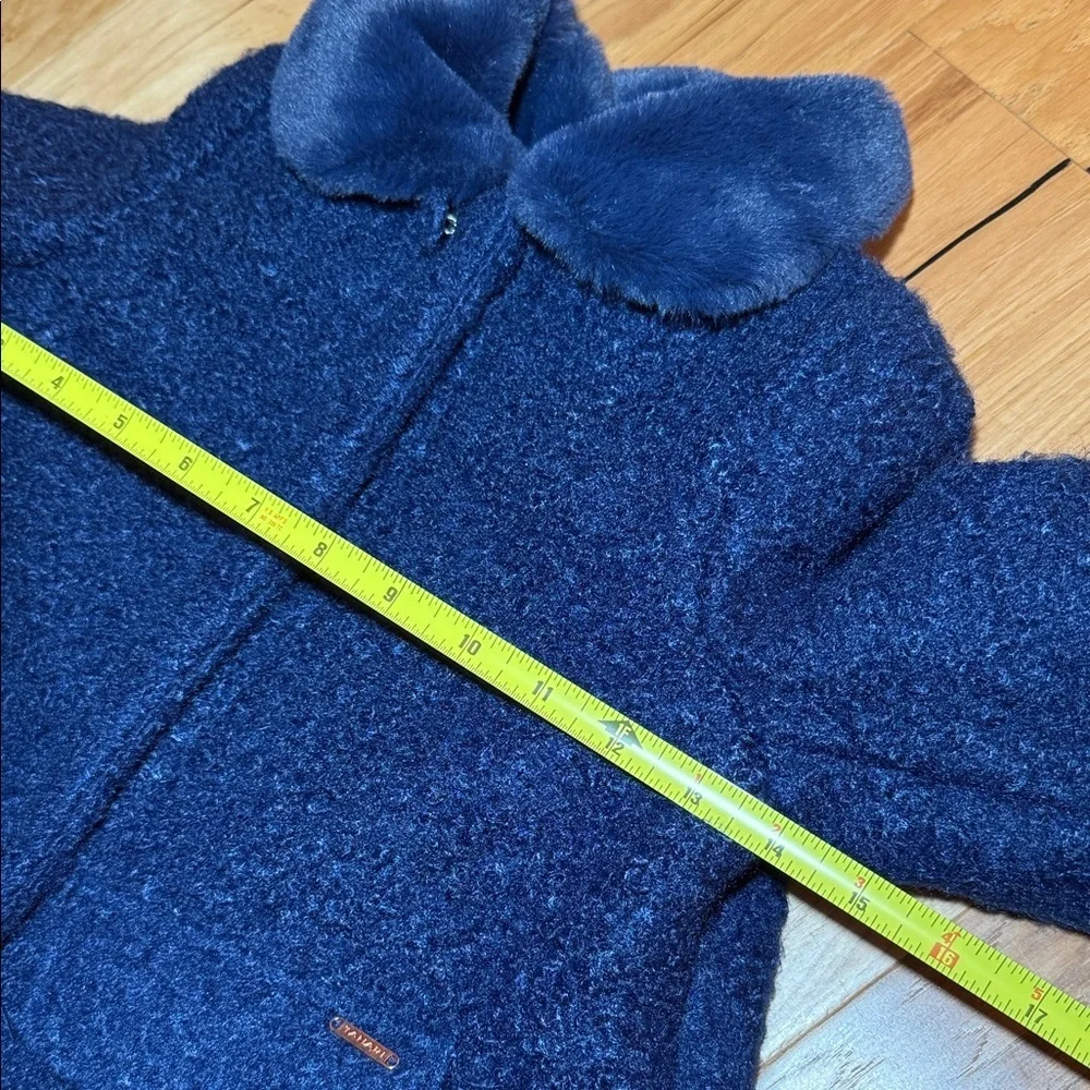 Tahari Textured Pea Coat with Faux Fur Collar